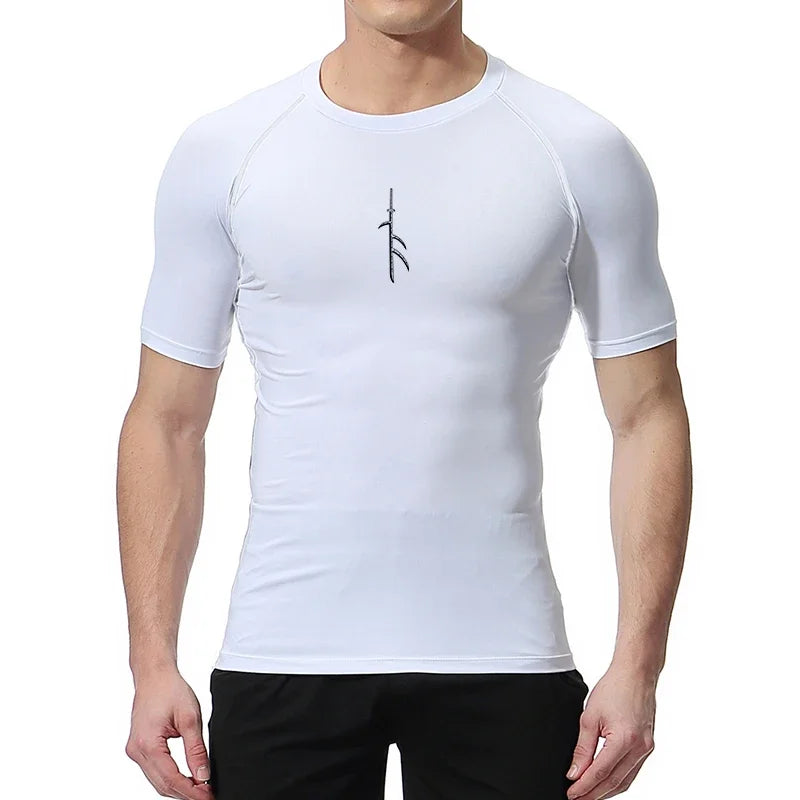 Gym Workout Running T-shirt Men Graphic Print Compression Shirt Breathable T-shirt Top Sports Quick-drying Bottoming Sportswear