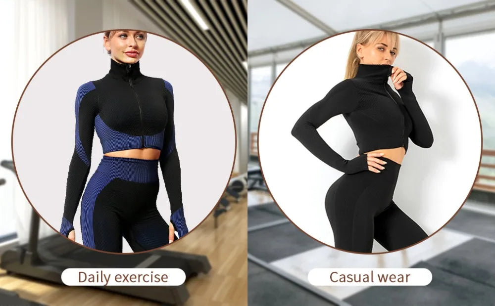 Women's 3PC Seamless Gym Clothing Workout Outfit with Jacket Bra & Leggings Set Three-piece Yoga Suit for Sports Fitness
