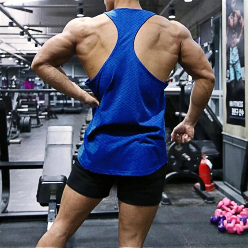2022 Gym Workout Sleeveless Shirt Men Bodybuilding Running Clothing Fitness Sportswear Muscle For Male Y Back Tank Top