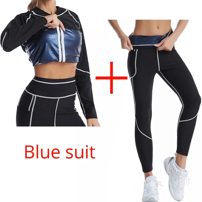 Sauna Suits for Women Gym Clothing Sets Running Fitness Exercise Sportswear Pants Weight Loss Sweating Sports Suit Workout Tops