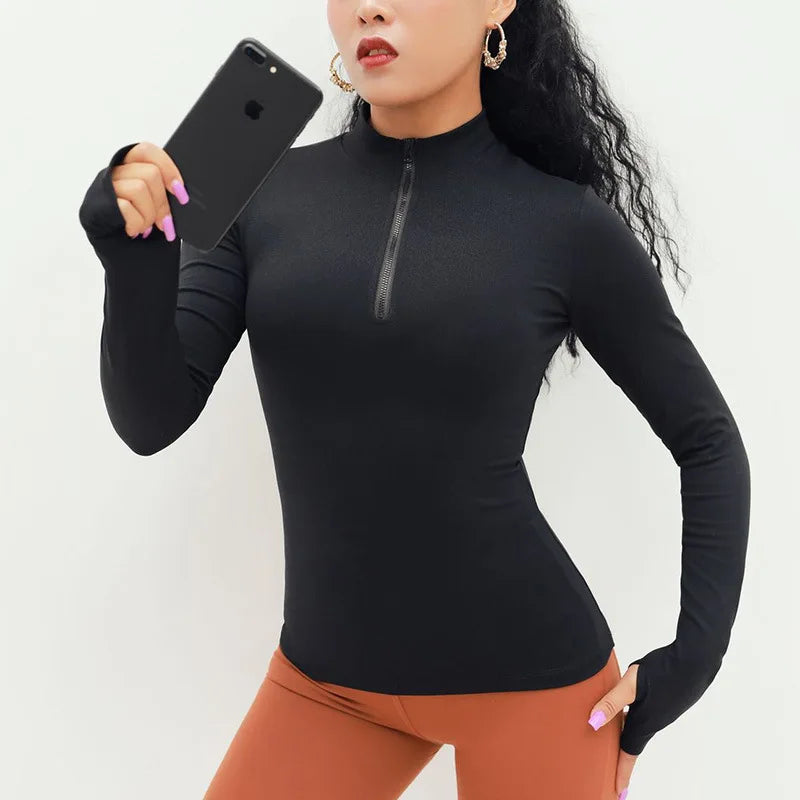 Women Sports Gym Yoga Shirts Half Zipper Long Sleeve Sportswear Tops Fitness Running Jackets Training Jogging Workout T-shirts