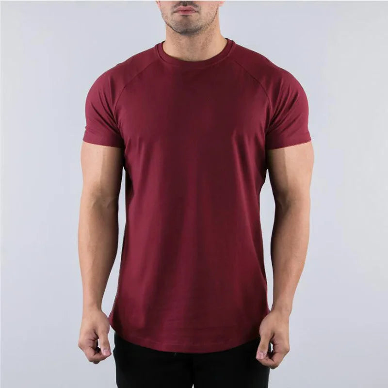 Cotton Gym T-shirt Men Summer Fitness Clothing O-Neck Short Sleeve T shirt Slim Fit Tshirt Bodybuilding Workout Tees Tops