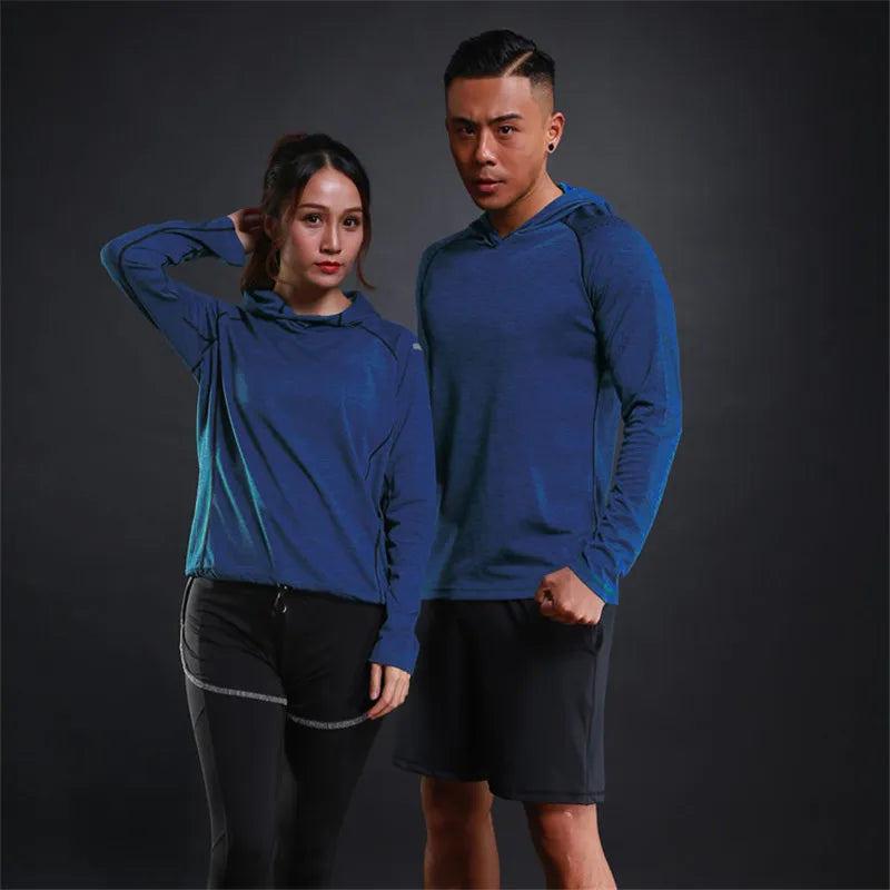 Men Elastic Running Tops Breathable Long Sleeve Gym t Shirt Male Casual Hooded t-Shirts Quick Dry Fitness Shirts Man Clothing