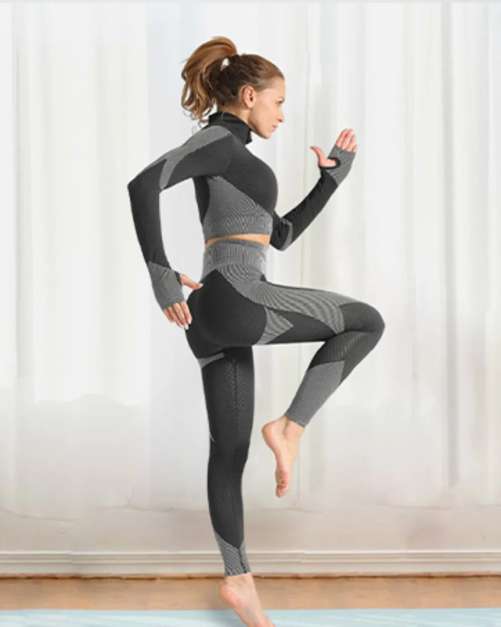 Women's 3PC Seamless Gym Clothing Workout Outfit with Jacket Bra & Leggings Set Three-piece Yoga Suit for Sports Fitness