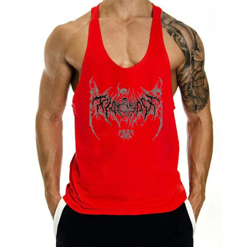 2025 New Cotton Exercise Gym Vest - Men's Muscle Sleeveless Sportswear, Front & Back Print Stringer for Bodybuilding Fitness