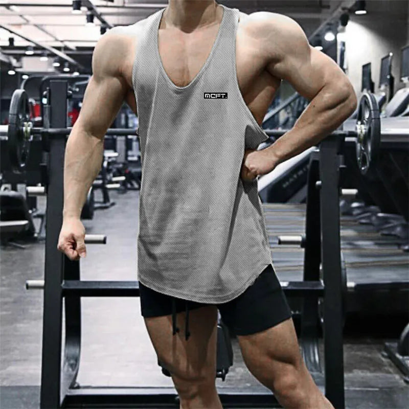 2022 Gym Workout Sleeveless Shirt Men Bodybuilding Running Clothing Fitness Sportswear Muscle For Male Y Back Tank Top