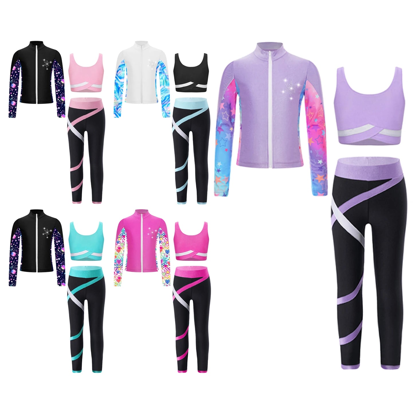Children's Sport Suits Kids Sports Set For Girls Gym Athletic Outfits Vest with Legging Long Sleeve Zipper Sweatshirt Sportswear