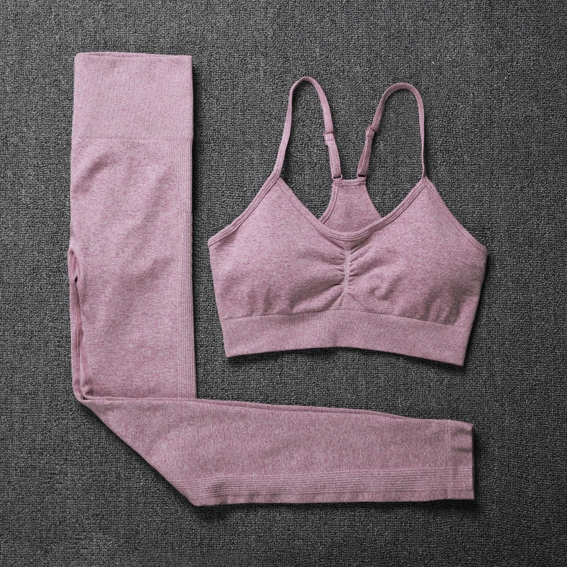 2 Piece Seamless Yoga Set Sports Tracksuit Women Gym Two Piece Set Clothing Fashion Fitness Suits Outfit Bra Leggings Sportswear