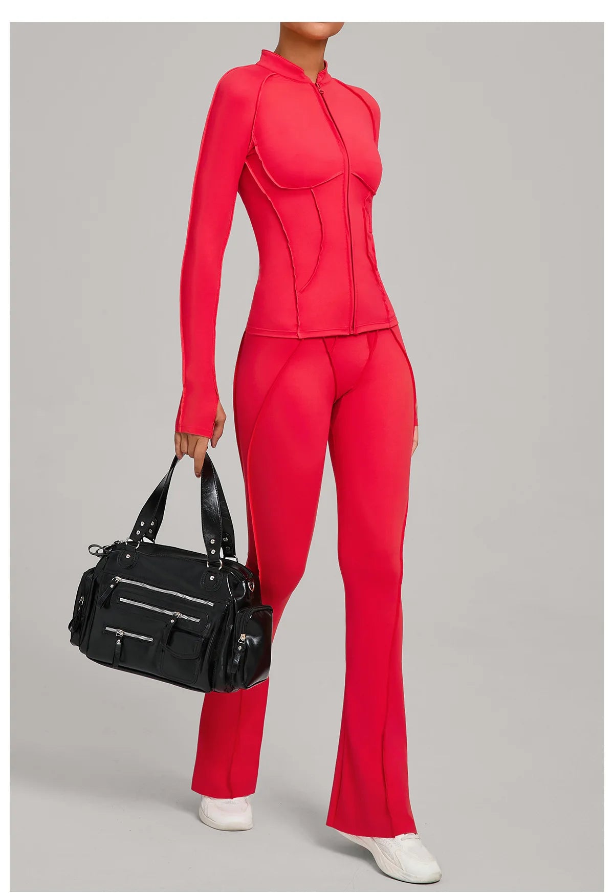 Gym Yoga Outfit for Women Autumn Winter Zipper Long Sleeve Fitness Suit Daily Casual Running Fitness Sportswear Two-Piece Sets