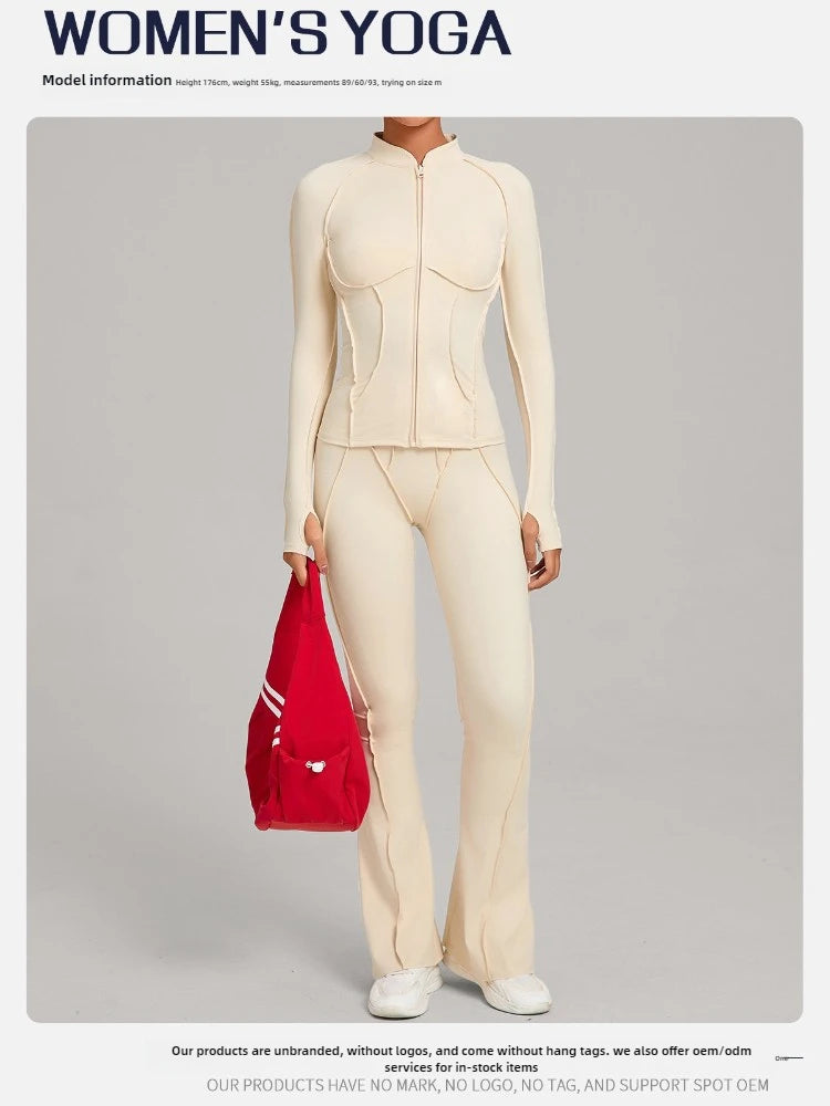 Gym Yoga Outfit for Women Autumn Winter Zipper Long Sleeve Fitness Suit Daily Casual Running Fitness Sportswear Two-Piece Sets