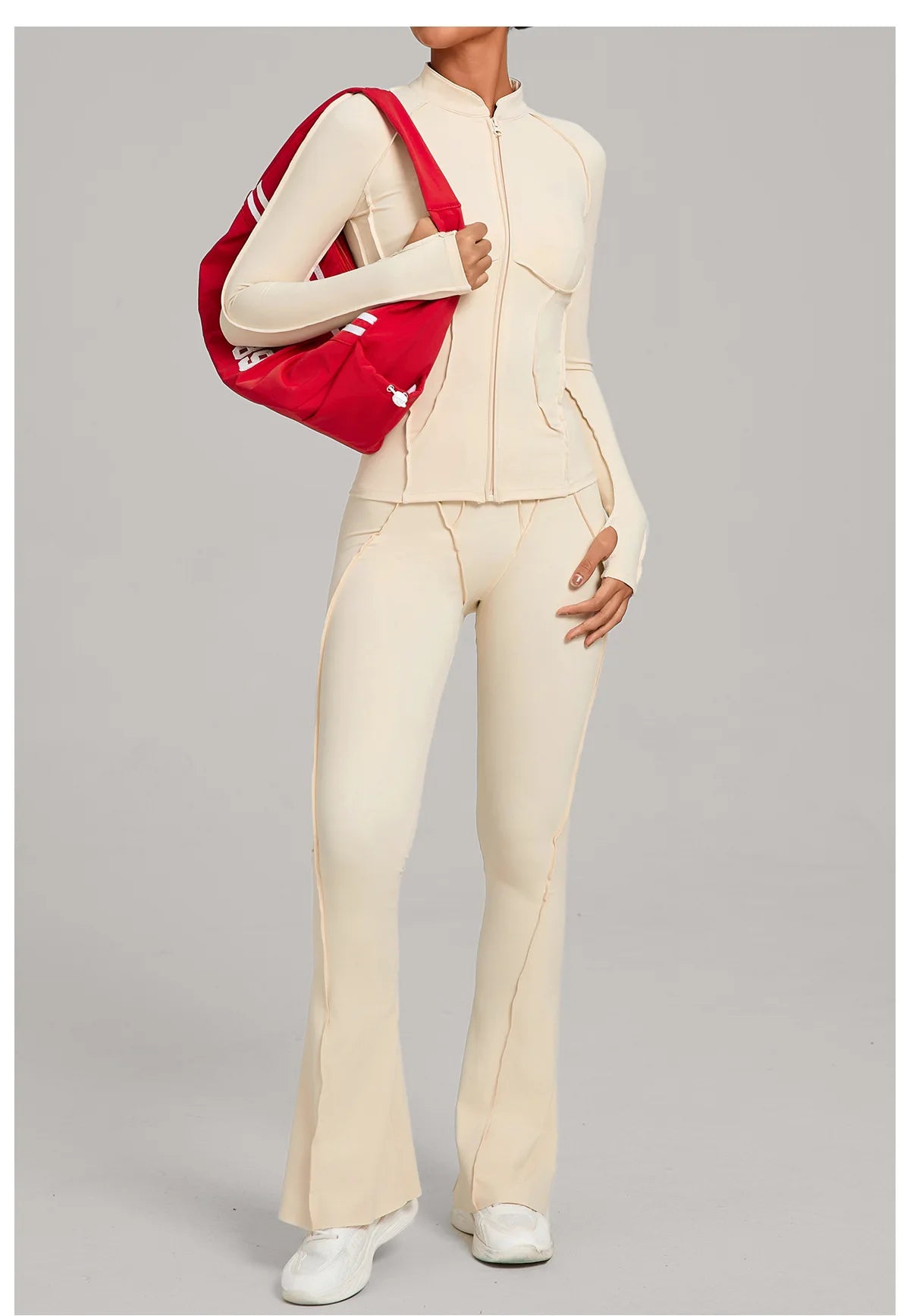 Gym Yoga Outfit for Women Autumn Winter Zipper Long Sleeve Fitness Suit Daily Casual Running Fitness Sportswear Two-Piece Sets