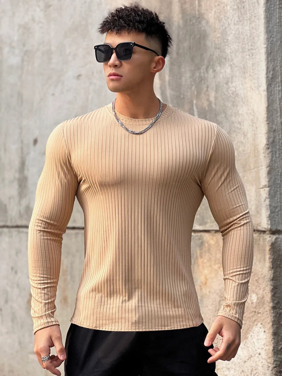 Gym Fitness T-shirt Men Casual Long Sleeve Skinny Shirt Male Bodybuilding Tees Tops Running Sports Quick Dry Training Clothing