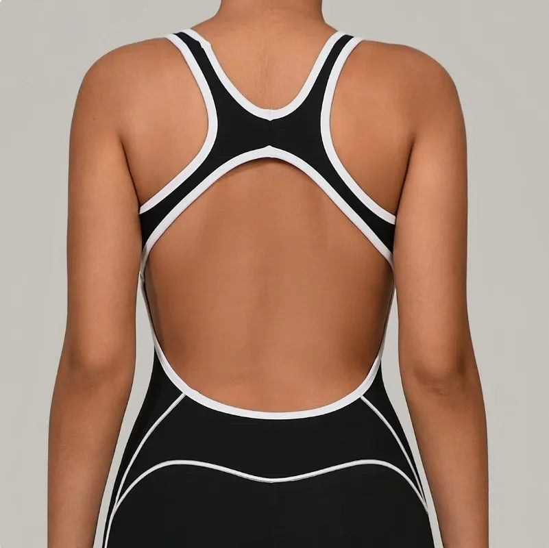 Yoga Jumpsuit Sports Fitness Hip Lifting Pleating Beautiful Back One-piece Micro Flared Workout Clothing Gym Bodysuit for Women