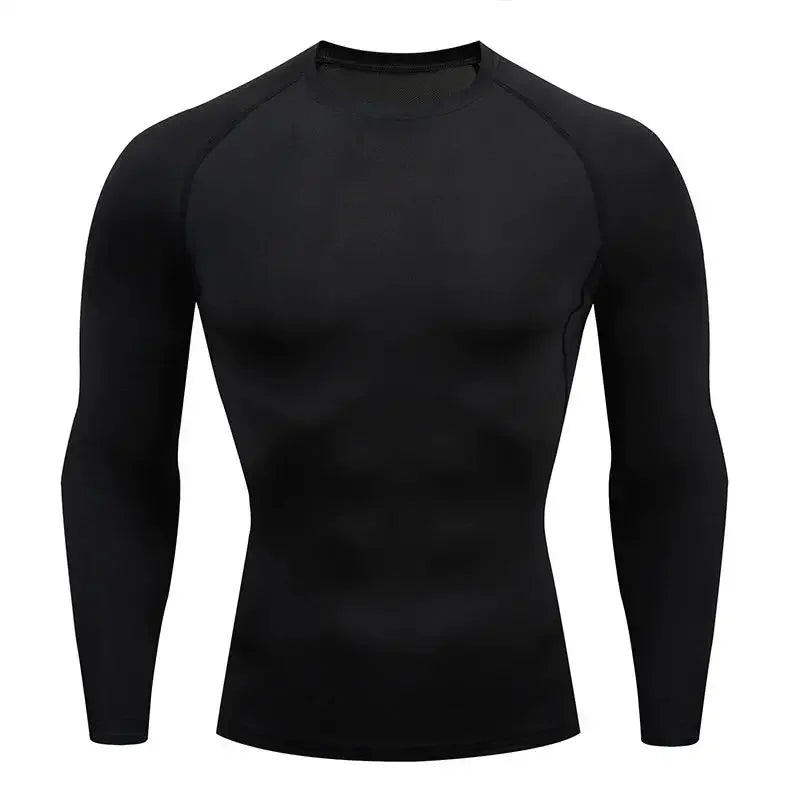 Men's tight fitting running shirt, quick drying long sleeved sportswear, men's gym clothing, fitness T-shirt, training exercise