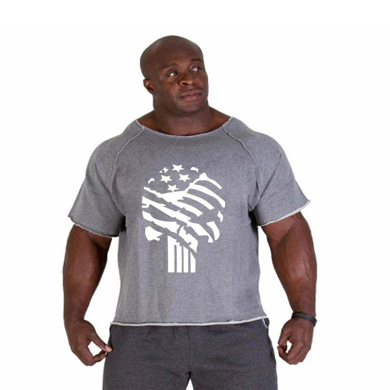 Men's Clothes Bodybuilding Clothing Casual Oversized T-shirt Male Loose Vintage Cotton Summer Top Breathable Tops Running Gym