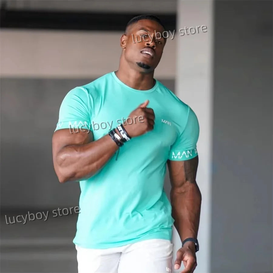 Men's Sports Outdoor Gym T Shirt Mans Casual Short Sleeve Tees Quick Drying Running Sportwear Men Oversized Tops men Clothing