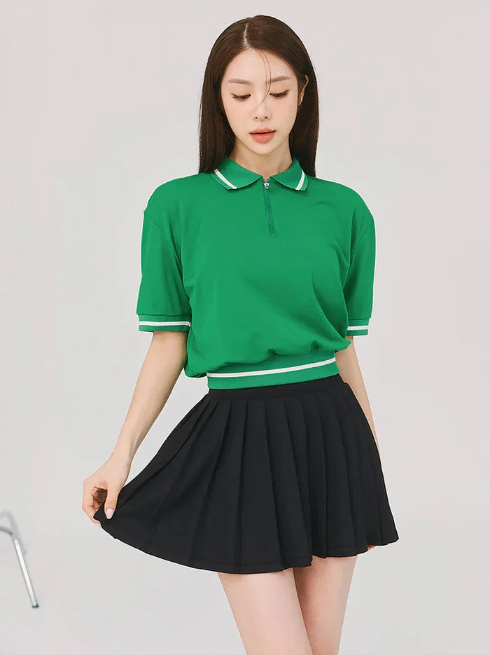 Women Tennis Outfit Quick Dry Fitness Polo Shirt Gym Workout Yoga Top Ladies Pleated Slim Culottes Anti-emptied Badminton Skirt