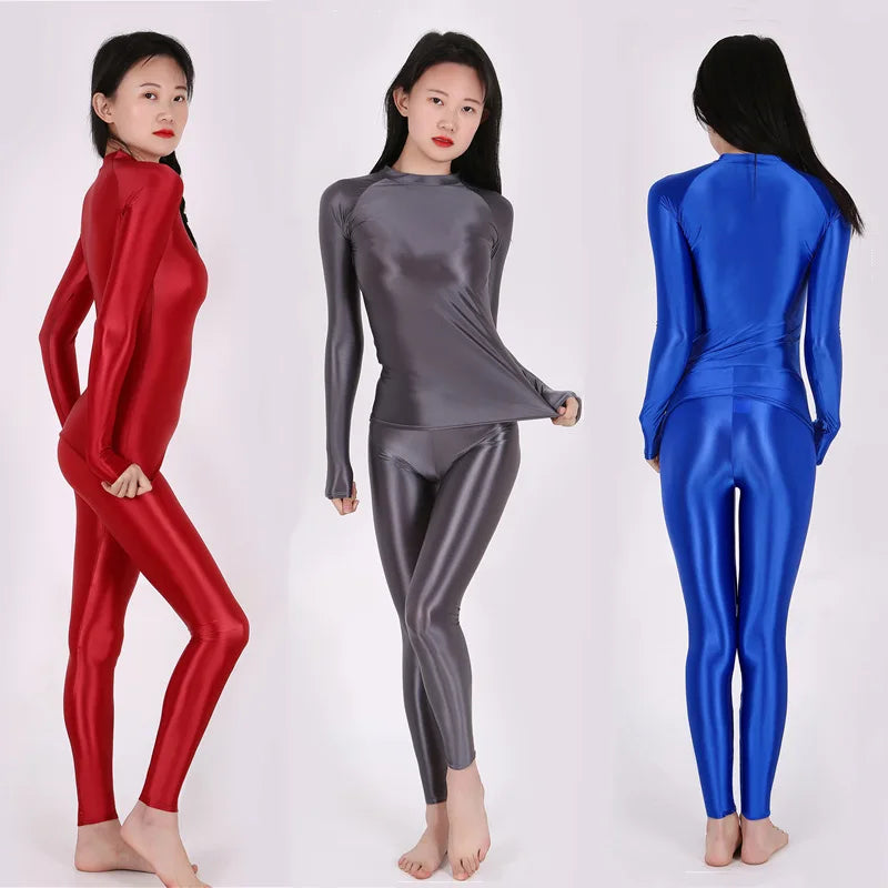 Yoga Suit Oily Pants+ Top Silky Shiny Sexy Workout Clothes for Women High Elastic Plus Size Gym Clothing Set