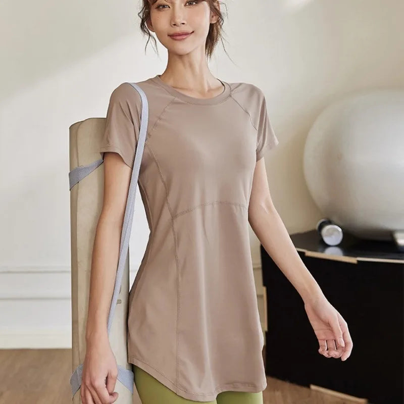 Sportswear Woman Gym 2025 Yoga Clothes Women Butt Cover Short Sleeve T-Shirt Quick Dry Fitness Top Breathable Slim Running Shirt