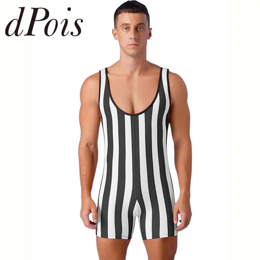 Men's Swimwear Gym Sports Yoga Gymnastics Leotard Bodysuits Striped Jumpsuit Swimming Suits Workout Wrestling Singlet Bodysuit