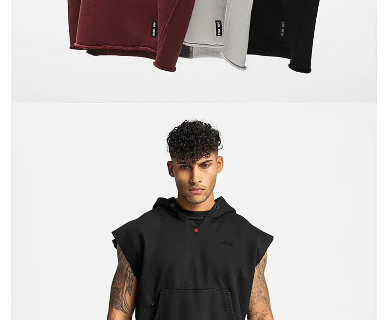 Mens Brand Gyms Clothing Bodybuilding Hooded Tank Top Cotton Sleeveless Vest Sweatshirt Fitness Workout Sportswear Tops Male