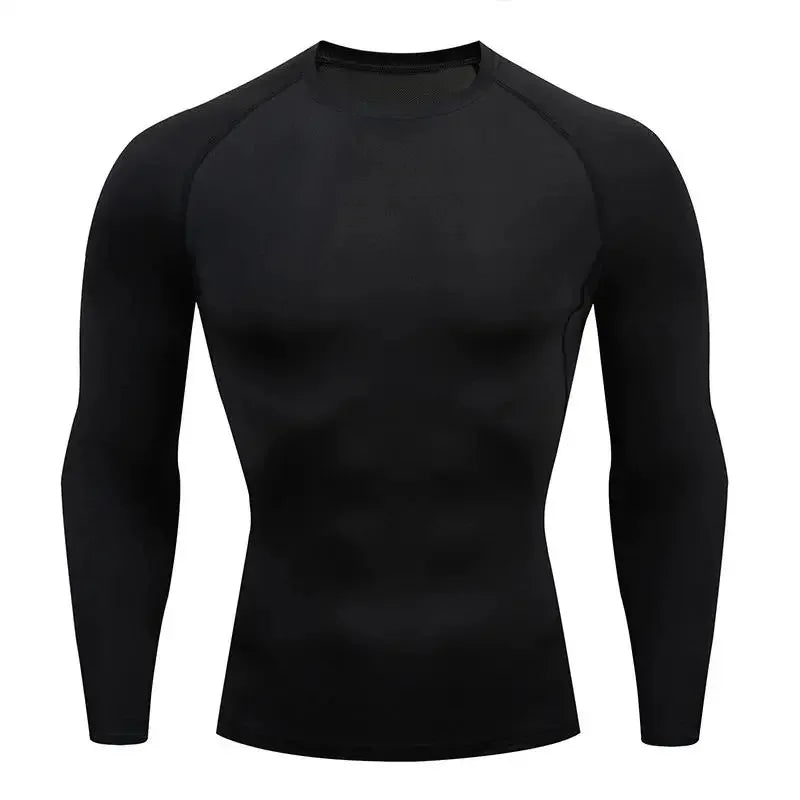 Men's tight fitting running shirt, quick drying long sleeved sportswear, men's gym clothing, fitness T-shirt, training exercise