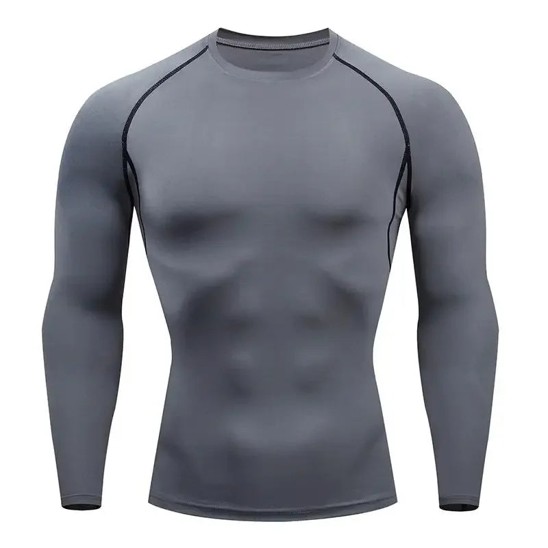 Men's tight fitting running shirt, quick drying long sleeved sportswear, men's gym clothing, fitness T-shirt, training exercise
