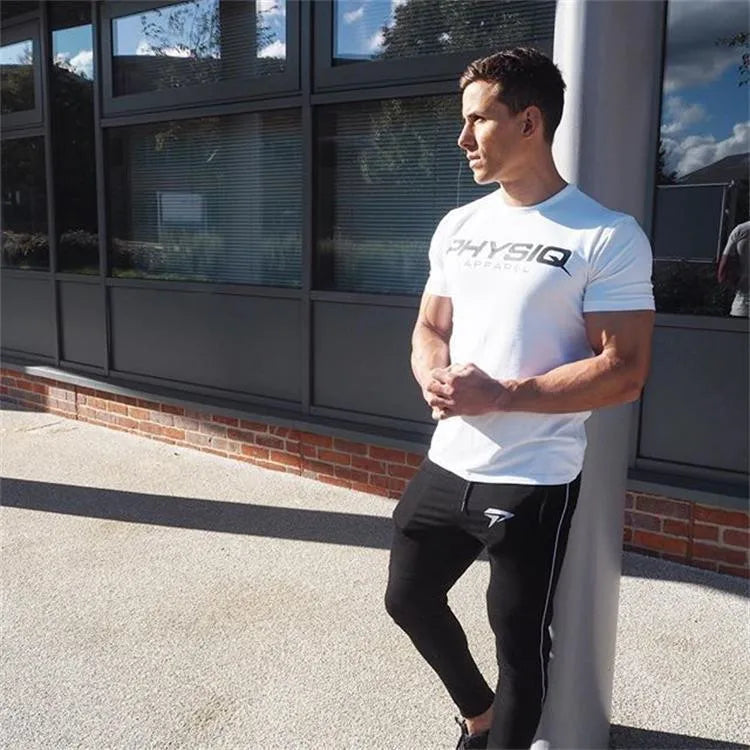 Mens Bodybuilding Brand Gyms T Shirt Fitness Slim Fit Cotton Shirts Short Sleeve Men Fashion Tight Tees Tops Clothing