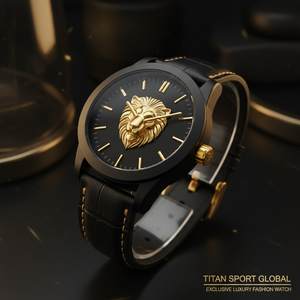 TITAN Gold Lion Luxury Fashion Watch — Premium Black & Gold Timepiece 🖤⌚ (One Size)