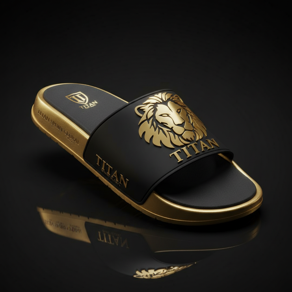 TITAN Gold Lion Premium Slides — Exclusive Black & Gold Recovery Slides 🖤🦁 (S–XXL)