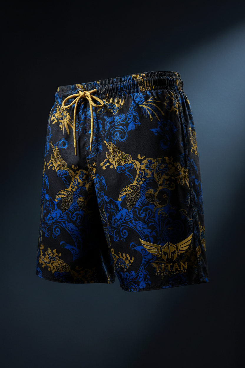 TITAN Men's Board Shorts — Gold Wave Athletic Swim Shorts 🌊🖤 (XS–4XL)