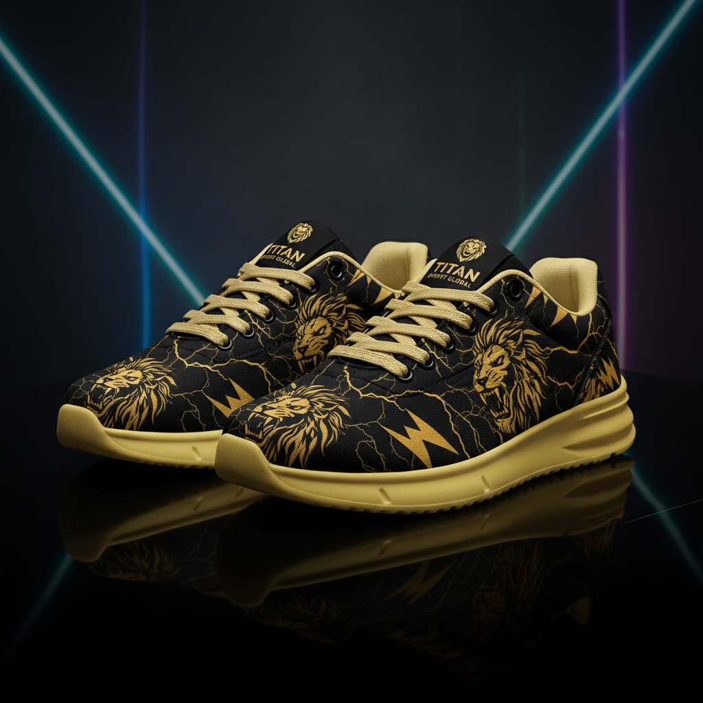 TITAN Kids Lightning Lion Sneakers — Exclusive Black & Gold Youth Shoes 🦁⚡ (Youth 1–7)