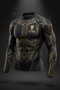 TITAN Men's Long Sleeve Rash Guard — Gold Armor Compression Shirt 🖤⚡ (XS–4XL)