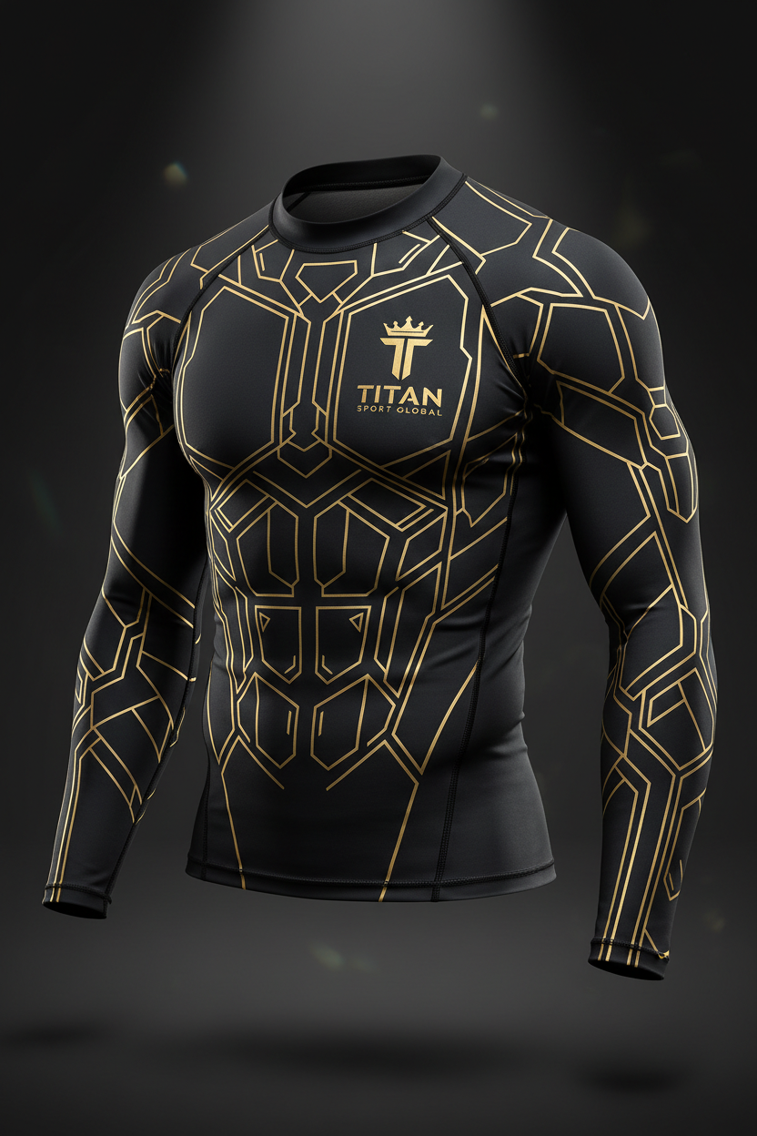 TITAN Men's Long Sleeve Rash Guard — Gold Armor Compression Shirt 🖤⚡ (XS–4XL)