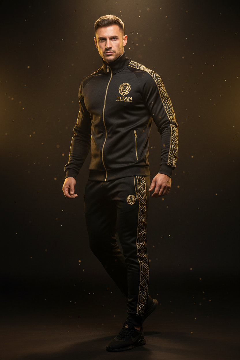 TITAN Men's Gold Lion Track Suit — Exclusive Black & Gold Jacket & Pants Set 🖤⚡ (S–3XL)