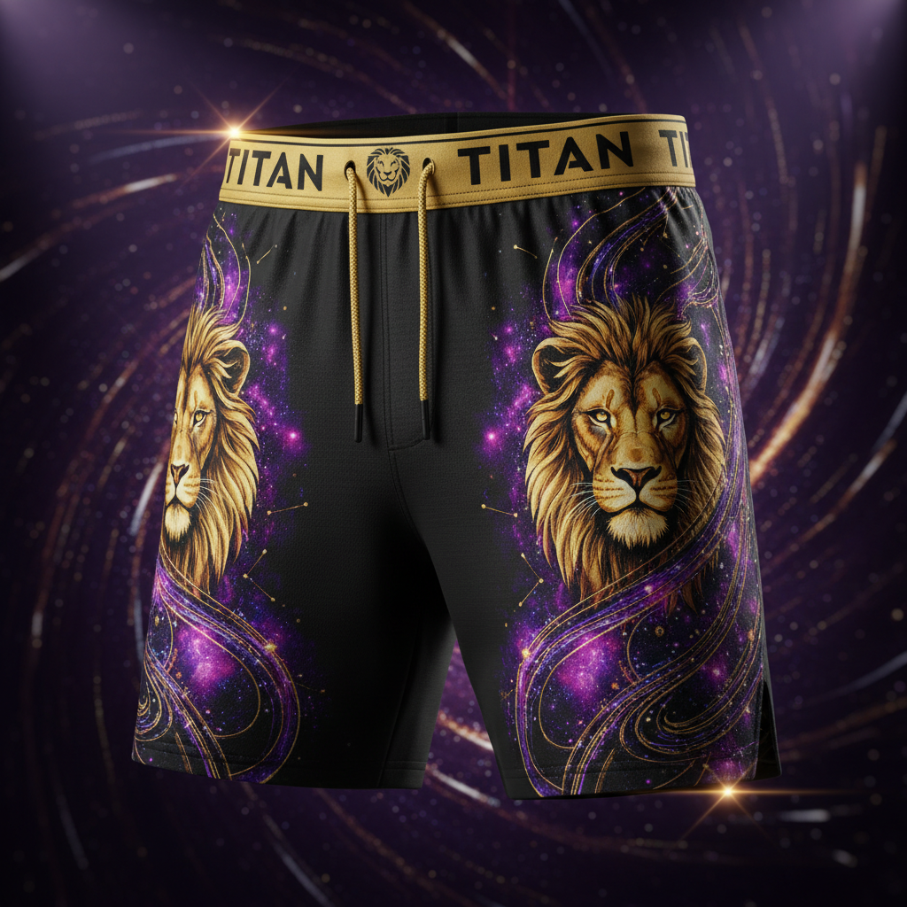 TITAN Gold & Purple Galaxy Lion Training Shorts — Exclusive Design 🖤🌌 (S–3XL)