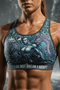 Titan Sport racerback bra features a dragon and warrior graphic with the text "I DO NOT BREAK I ADAPT."
