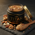 TITAN Mixed Nut Butter 5-Nut Blend Crown Edition — premium wide-mouth black glass jar product shot