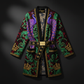 TITAN Crown Edition Tattoo Art Women's Belted Lounge Cardigan - bold peacock vine tattoo artwork on matte black ribbed knit