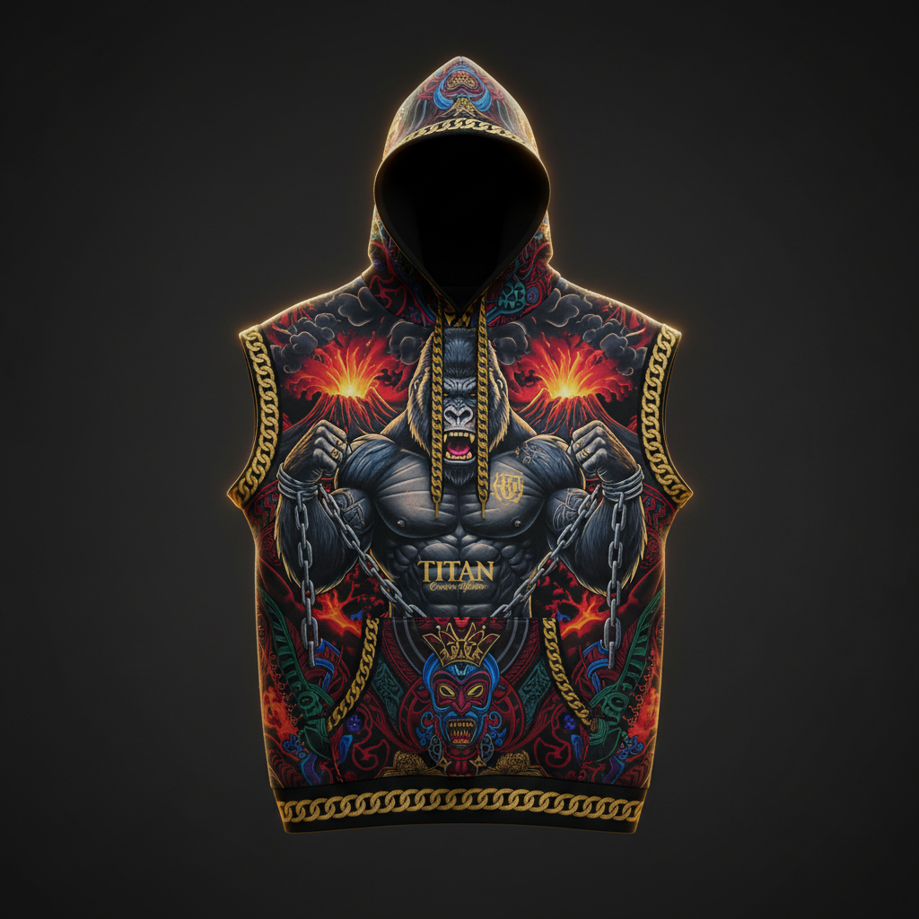 TITAN Men's Sleeveless Hoodie - Silverback King Crown Edition Design