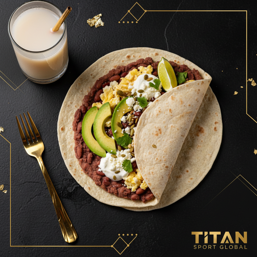 TITAN Honduran Baleada Power Breakfast Wrap flat lay dark luxury
