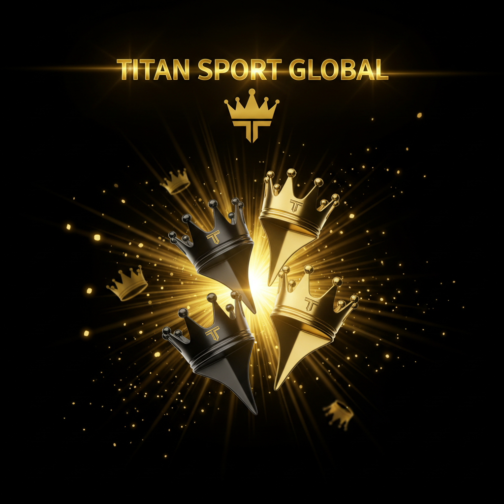 TITAN SPORT GLOBAL golf ball markers with gold crown branding on dark background