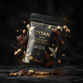 TITAN Organic High-Protein Energy Ball Mix Chocolate Peanut Butter — ultra-premium luxury editorial product shot