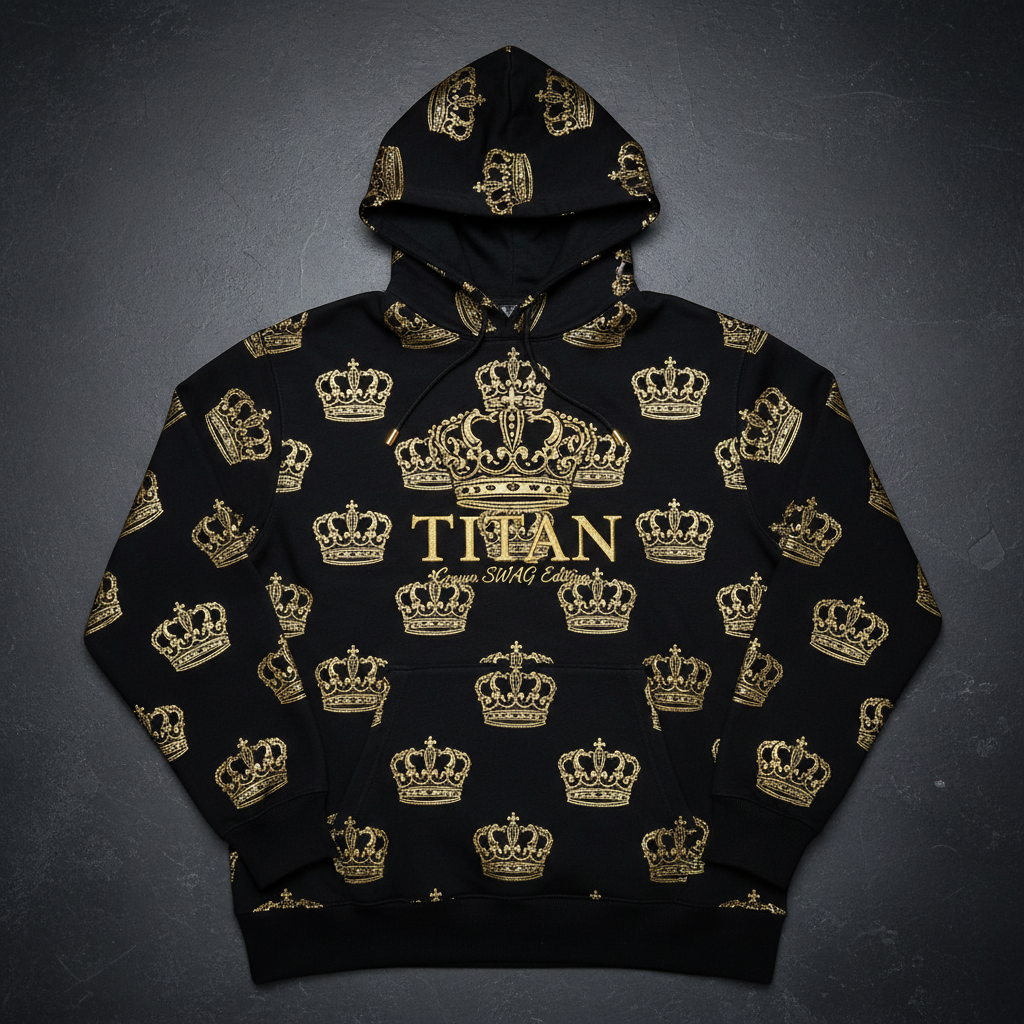 TITAN Men's Midnight Black Crown Pullover Hoodie — King SWAG Edition