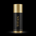 Matte black TITAN deodorant stick with a gold cap, base, and vertical gold logo branding against a black background.