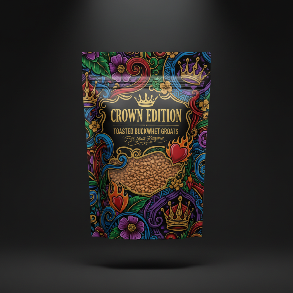 TITAN Organic Buckwheat Groats Toasted — Crown Edition bold tattoo-style artwork