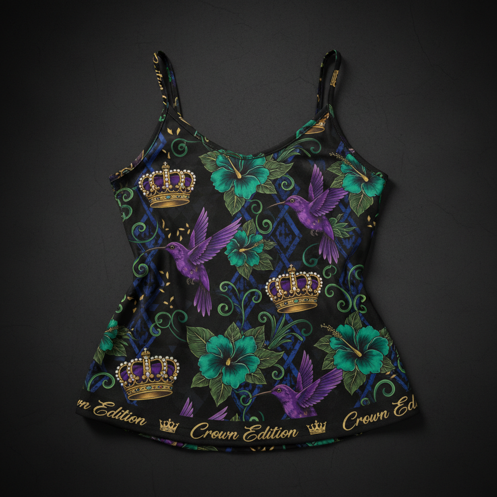 TITAN Crown Edition Tattoo Art Women's Lounge Tank Top - bold colorful tattoo artwork on matte black fabric