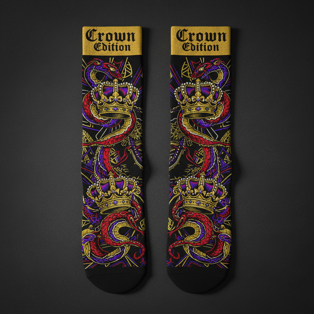 TITAN Crown Edition Performance Crew Socks — Black & Gold tattoo artwork