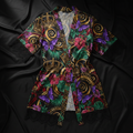 TITAN Crown Edition Tattoo Art Women's Lounge Short Robe - bold butterfly tropics tattoo artwork on matte black satin