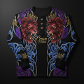 TITAN Crown Edition Tattoo Art Men's Lounge Thermal Henley - bold lion wave tattoo artwork on matte black waffle knit